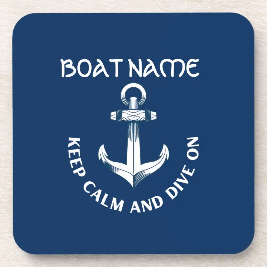 Blijf kalm en duik verder, anker marineblauw bier onderzetter (Voorkant)