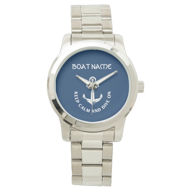 Blijf kalm en duik verder, anker marineblauw horloge (Voorkant)