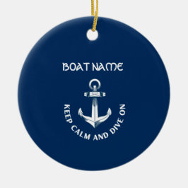 Blijf kalm en duik verder, anker marineblauw keramisch ornament
