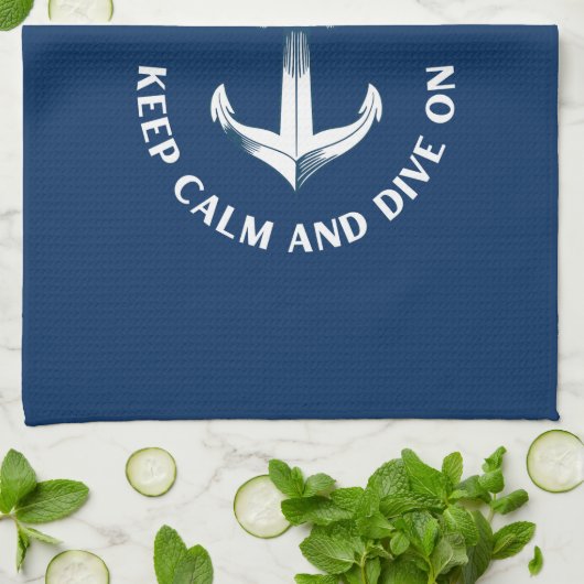 Blijf kalm en duik verder, anker marineblauw theedoek (Gevouwen)