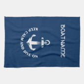 Blijf kalm en duik verder, anker marineblauw theedoek (Horizontaal)