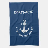 Blijf kalm en duik verder, anker marineblauw theedoek (Verticaal)