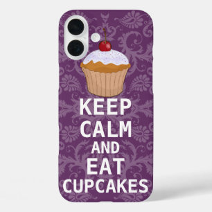Blijf kalm en eet cupcakes veranderen Paarse elke  iPhone 16 Plus Hoesje