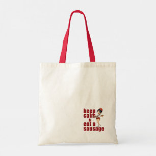 Blijf kalm en eet een worst tote bag