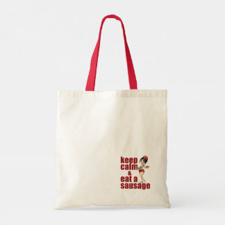 Blijf kalm en eet een worst tote bag