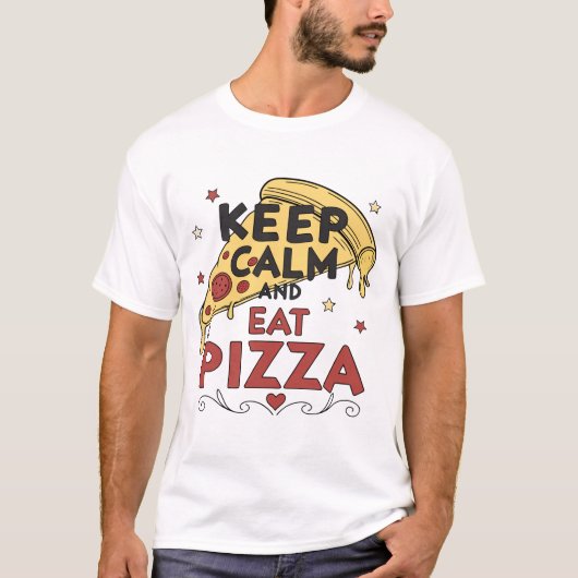 Blijf kalm en eet pizza Retro stijl foodie T-shirt (Voorkant)