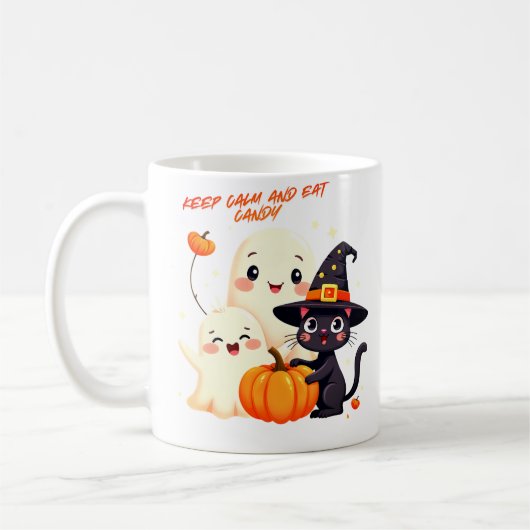 Blijf kalm en eet Snoep - Halloween Koffiemok (Links)