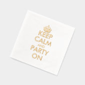 Blijf kalm en feest op exclusief aangepast goud folie servetten (Links)