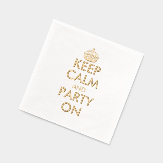 Blijf kalm en feest op exclusief aangepast goud folie servetten (Links)