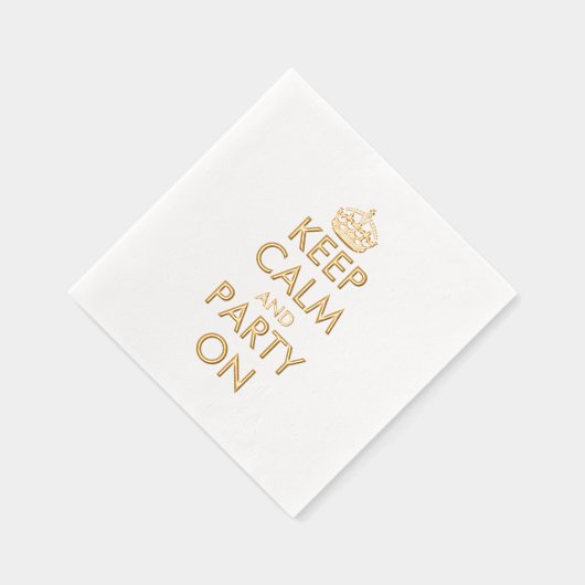 Blijf kalm en feest op exclusief aangepast goud folie servetten (Rechts)