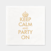 Blijf kalm en feest op exclusief aangepast goud folie servetten (Voorkant)