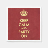 Blijf kalm en feest op ivoor op rood kraftpapier servet (Voorkant)