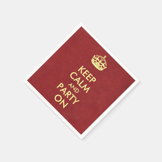 Blijf kalm en feest op ivoor op rood kraftpapier servet (Hoek)