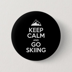Blijf kalm en ga skien grappige skiër ronde button 5,7 cm