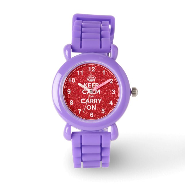 Blijf kalm en ga verder met rood glitterhorloge horloge (Voorkant)