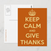 Blijf kalm en geef Bedankt Oranje Briefkaart (Voorkant / Achterkant)
