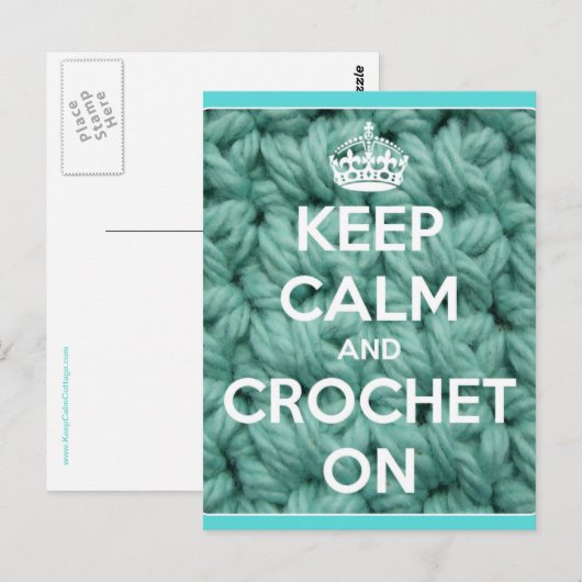 Blijf kalm en haak op blauw briefkaart (Voorkant / Achterkant)