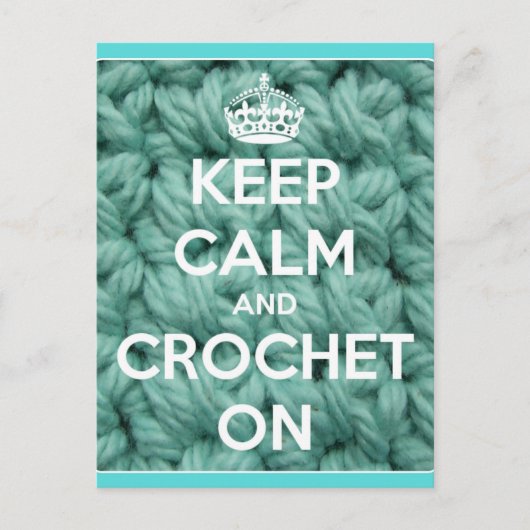 Blijf kalm en haak op blauw briefkaart (Voorkant)