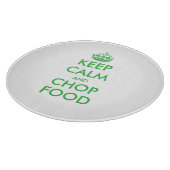 Blijf kalm en hak voedsel rond glazen snijplank (Hoek)