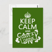 Blijf kalm en heb een Drink (Iers) (elke kleur) Briefkaart (Voorkant / Achterkant)