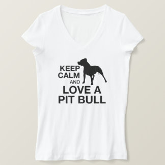 Blijf kalm en hou van een pitbull verticaal roze t-shirt