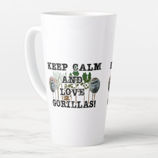 "Blijf kalm en hou van gorilla's Latte Mok (Linkerhoek)