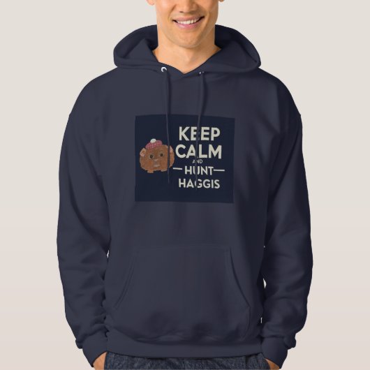 Blijf kalm en jaag op Haggis Scottish Hoodie (Voorkant)