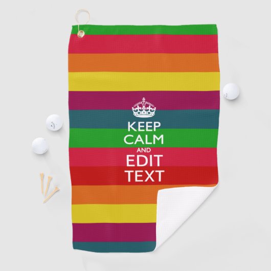 Blijf kalm en Jouw tekst op Accent Rainbow Golfhanddoek (Insitu)