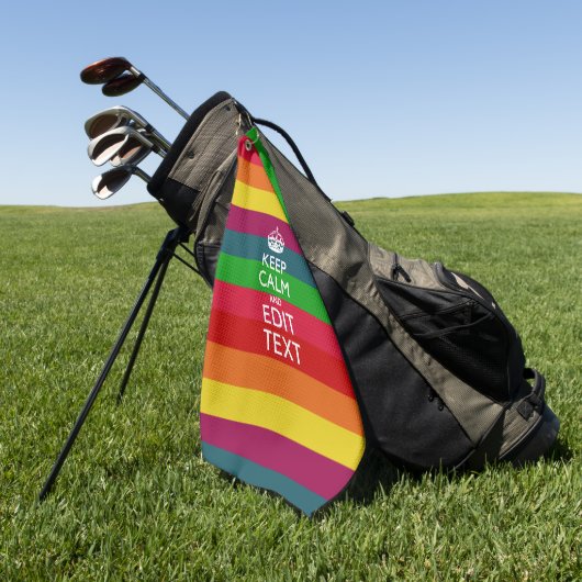 Blijf kalm en Jouw tekst op Accent Rainbow Golfhanddoek (Groen)