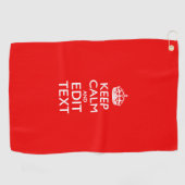 Blijf kalm en Jouw tekst op accent vuur rood Golfhanddoek (Horizontaal)