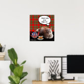 "BLIJF KALM EN KATTIG" ,ROOD TARTAN, KAT THEEPARTY POSTER (Thuiskantoor)