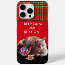 Blijf kalm en KITTY aan, rode tartan kat theeparti