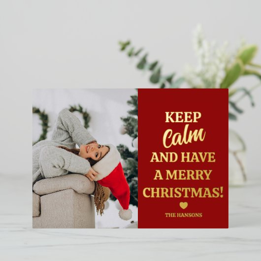 Blijf Kalm En Krijg Een Prettig Kerstfeest Folie Feestdagenkaart (Staand Voorkant)