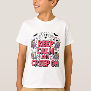 Blijf kalm en kruip op Halloween Skeleton Ghost T-shirt