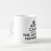Blijf kalm en laat de conciërge het grappig behand koffiemok (Voorkant links)