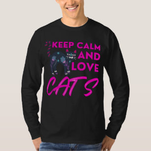 Blijf kalm en liefdeskatten met kerst. t-shirt