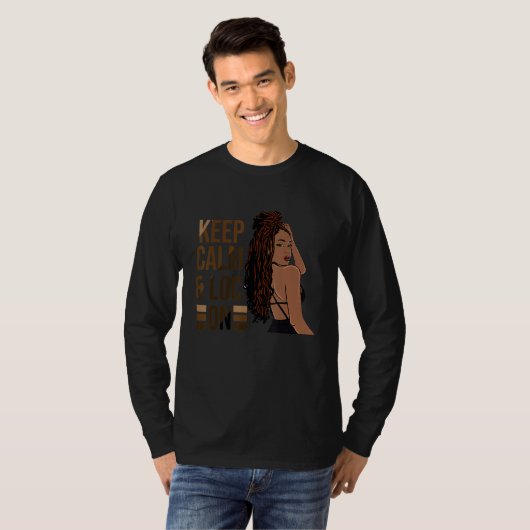 Blijf kalm en LOC aan Afro Puff Black vrouwen T-shirt (Voorkant volledig)