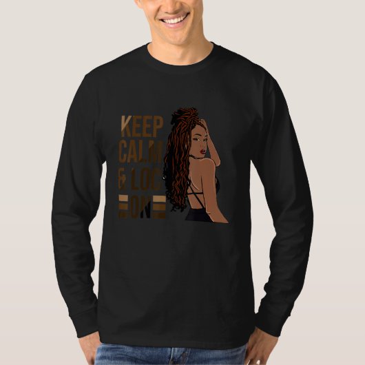 Blijf kalm en LOC aan Afro Puff Black vrouwen T-shirt (Voorkant)