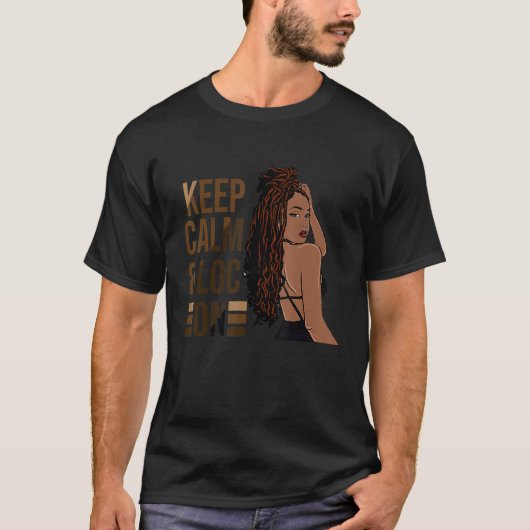 Blijf kalm en LOC aan Afro Puff Black vrouwen T-shirt (Voorkant)
