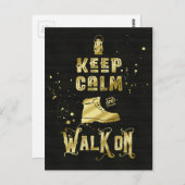 Blijf kalm en lopen op Gold Hiking Boot Typografie Briefkaart (Voorkant / Achterkant)