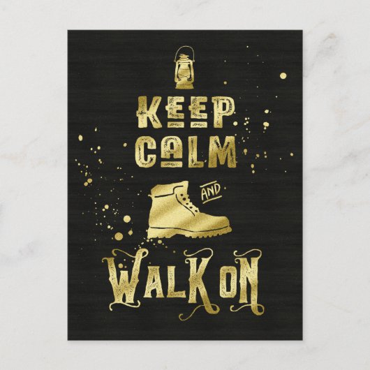 Blijf kalm en lopen op Gold Hiking Boot Typografie Briefkaart (Voorkant)