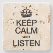 BLIJF KALM EN LUISTER STENEN ONDERZETTER (Voorkant)