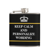 Blijf kalm en pas online sjabloon aan heupfles (Voorkant)