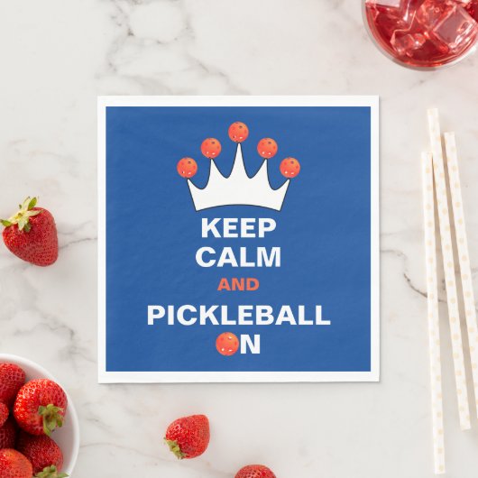 Blijf kalm en Pickleball aan, blauw Sinaasappel en Servet (Insitu)