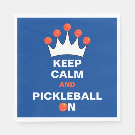 Blijf kalm en Pickleball aan, blauw Sinaasappel en Servet (Voorkant)