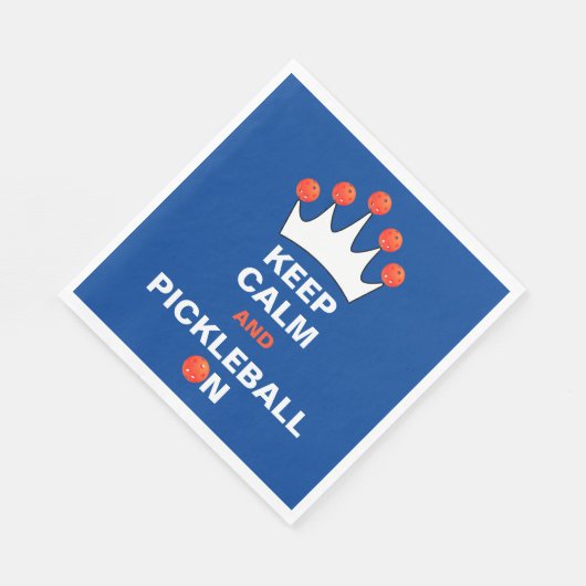 Blijf kalm en Pickleball aan, blauw Sinaasappel en Servet (Hoek)