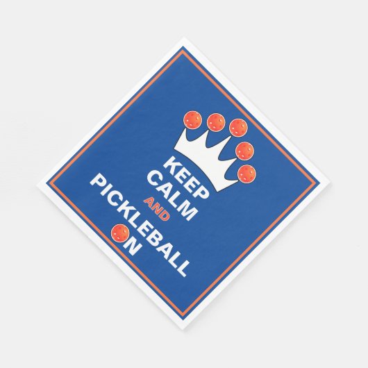 Blijf kalm en Pickleball aan, blauw Sinaasappel en Servet (Hoek)