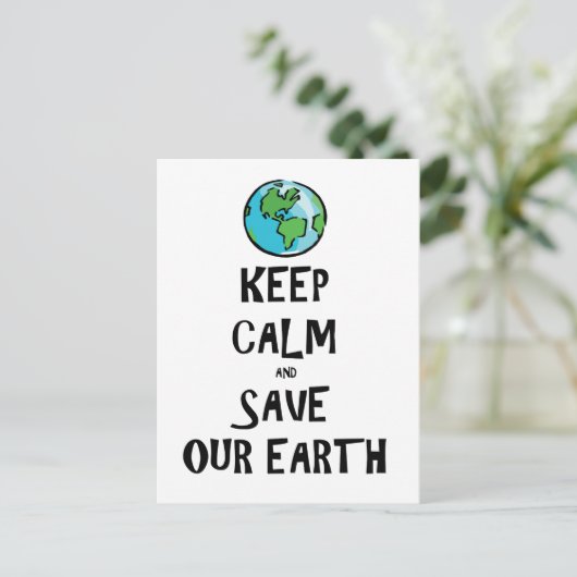 Blijf kalm en red onze aarde briefkaart (Staand voorkant)
