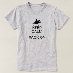 Blijf kalm en rek op grappige zadelzitrijder t-shirt