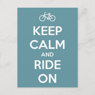 Blijf kalm en rijden op blauw briefkaart